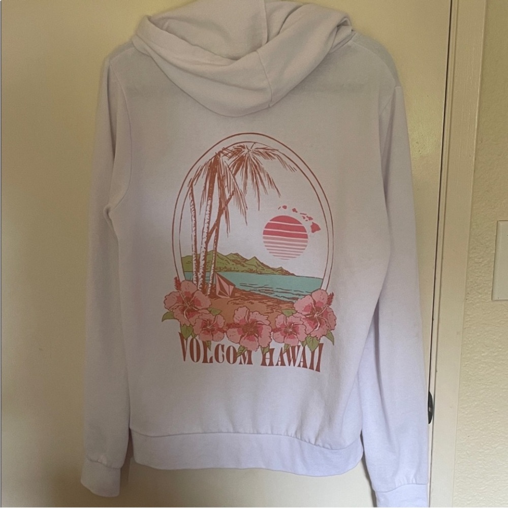 Volcom White Hoodie with Pink Tropical Graphic